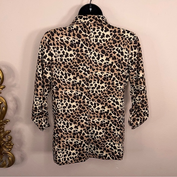 Medium Maxim Studio Leopard Print Blazer Lined Ruched 3/4 Sleeve - Picture 7 of 13